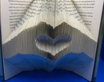 Folded book art, Hands creating heart, book sculpture, unique gift, valentine, wedding gift, gift for her, book lover, Insurgent