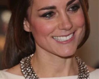 Zara inspired Kate Middleton Clear Rhinstone Statement Necklace White Gold Base
