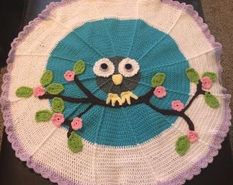 Owl Blanket - Owl Rug - Girl Afghan - Crocheted Throw - Crib Blanket -Nursery Decor - Owl Decor - Baby Blanket