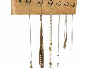 Reclaimed Wood Necklace Display - necklace holder wall jewelry display jewelry holder hanging jewelry organizer necklace wall hanger hooks