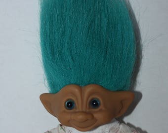 Vintage ACE Novelty Treasure Troll Doll Blue Hair Star Gem Jewel Belly Button Pajamas