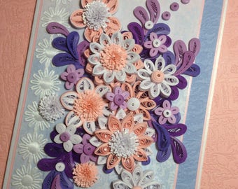 Quilling Card. Greeting Cards Handmade. Birthday Card. Quilled Card. Paper Flowers. Unique Handmade Card. Quilled Flowers. Thank You Cards