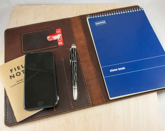 Leather Notepad Cover, FREE SHIPPING, Leather Journal, Notebook Cover, Leather Organizer