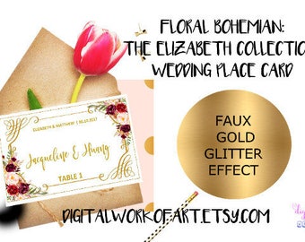 Wedding Place Card Template, Printable Escort Card, DIY Rustic Wedding, Table Card, Reception Card, Editable PDF Template, Floral Boho, #LC