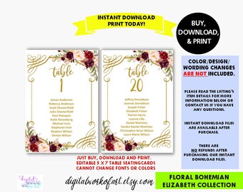 Wedding Seating Chart Template,Floral Seating Cards,Seating Chart Sign,Seating Chart Template,Editable Seating Chart,Instant Download,#LC