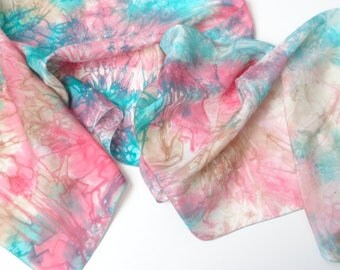 blue and pink silk scarf, hand dyed silk scarf, unique silk scarf pure silk scarf gift for her