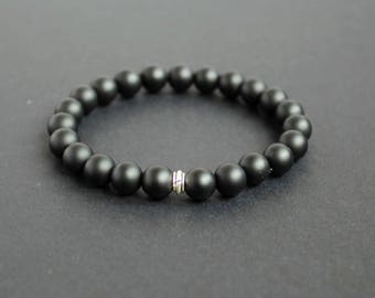 Unisex black jewelry Black gemstone stretch bracelet Boyfriend black gift Matte black stone bracelet Black men bracelet Shungite bracelet
