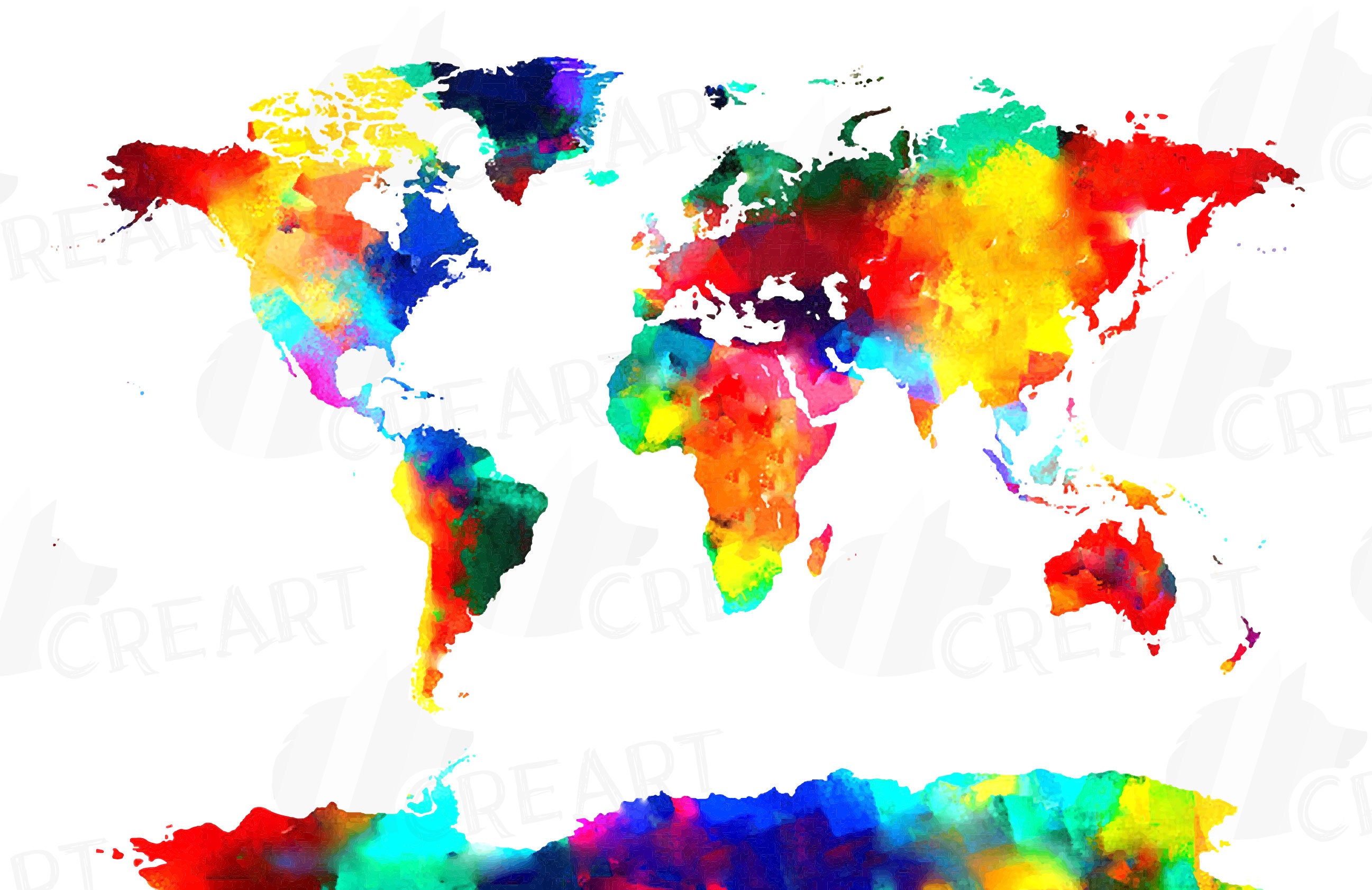 Watercolor World Map Poster Digital Art Print Eps Png