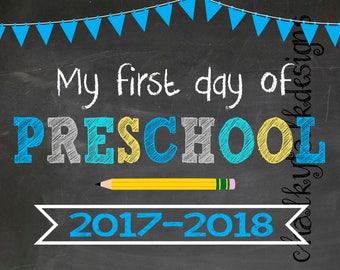 first day of school sign, first day of preschool photo prop, back to school pictures, back to school sign, preschool sign, chalkboard sign