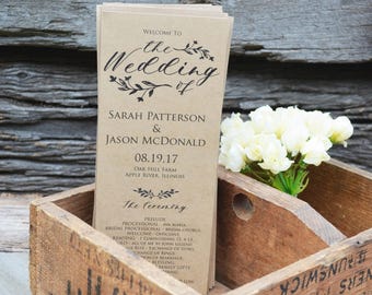 Printable Wedding Program Template, Instant Download, Editable Ceremony Program 4x9, WLP226