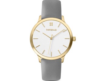 Womens Watch Rose Gold, Gray, Blue, or Yellow Leather Wrist Watch for Woman with White Dial, Women Watches, 3rd Anniversary Gift