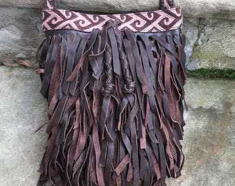 Lucky brand brown leather crossbody bag/ Topanga Canyon Fringe/ small bucket bag