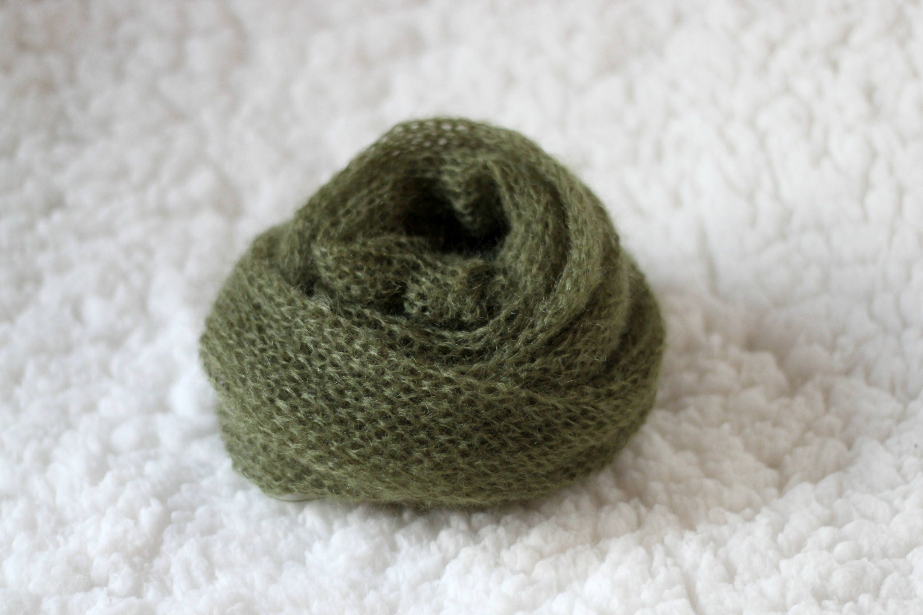 Olive green Mohair Knitted Wrap New Born Mohair Prop