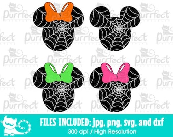 Mickey and Minnie Spider Web Face SVG, Disney Halloween Spider Web SVG, Disney Digital Cut Files in svg, dxf, png and jpg, Printable Clipart