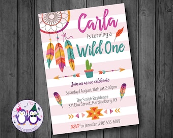Wild One Bright Birthday Party Invitation, First Birthday Party Invitation