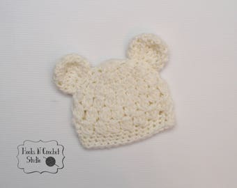 preemie hat, preemie beanie, preemie crochet hat, preemie crochet bear hat, preemie hospital hat, hospital hat, bear crochet hat, bear