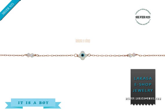 Μother-of-pearl Cross Eye Bracelet Sterling Silver Gold plated Fine Jewelry Swarovski Crystals mama friendship baby bath baptism boy girl