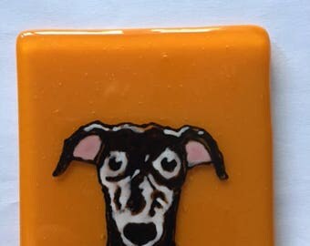 Cassie the Greyhound Fused glass coaster