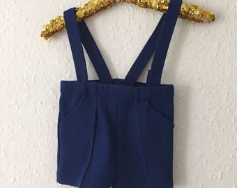 Vintage Baby 1970s French Navy Blue Nautical Summer Shorts Romper 6-12m
