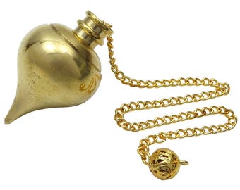 Brass Gold Tear Drop Pendulum, Dowsing Spiritual Energy Generator, Reiki Healing Crystal, Natural Gemstone With Gift Pouch HCD1456B
