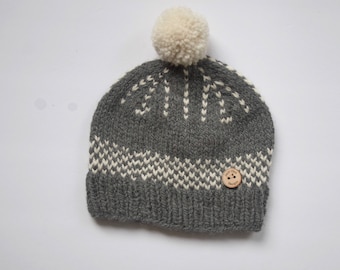 Adult Pom Hat- Grey/White