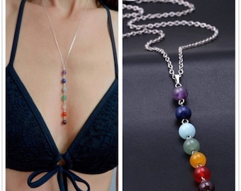 7 Chakra Necklace in Sterling Silver and Matching Bracelet. Meditation and Balancing. Yoga Gift, Chakra Bracelet, Chakra Necklace,