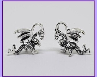 Dragon, Tibetan Silver Charm, 20mm x 15mm, Craft Charms For Jewellery Making, Metal Embellishments For Card Making, Magical Creature Charm,