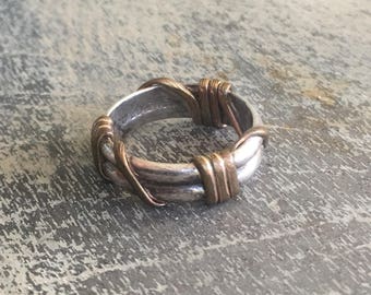 10% OFF ! Vintage sterling silver & 12k gold ring