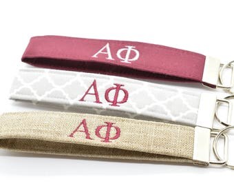 Officially Licensed Alpha Phi Sorority Keychain Key Chain Fob Wristlet Greek Life Personalized Embroidered Choose Color!