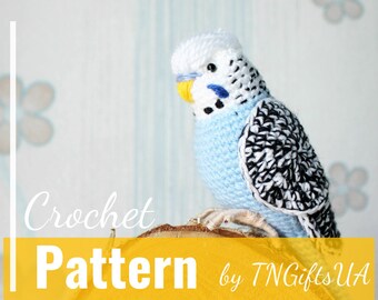 Crochet budgie pattern, Tutorial PDF, Amigurumi lovebird Cockatiel stuffed animal Crochet Decor Blue bird with flexible paws