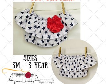 Baby Top pattern - Sewing pattern for baby - Off-the-shoulder baby top - 4th July party - Patterns for baby - Alina Baby Pattern