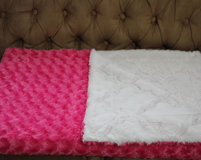 Pink Minky Blanket Adult, Child Minky Blanket, Soft Blanket, Sofa Throw Blanket, White Minky & Pink Minky Blanket, Faux Fur