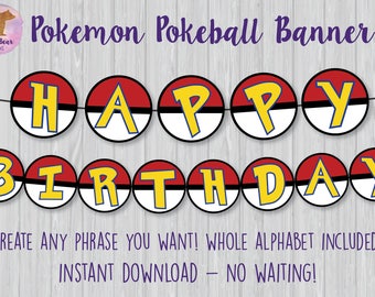 Pokemon Pokeball Banner, Pokemon Bunting Banner, Pokemon Party Decoration, Pokemon Birthday Sign, Pokemon Birthday Banner, Pokeball Banner