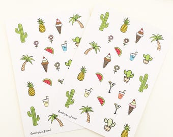 Assorted doodle stickers - bullet journal stickers, planner stickers, organiser stickers, sticker sheet, cactus, summer