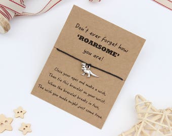 Dinosaur Wish Bracelet, Dinosaur Bracelet, Friendship Bracelet, Dinosaur Jewellery, Dinosaur Gift, Dinosaur Charm Bracelet, Dinosaur Charm