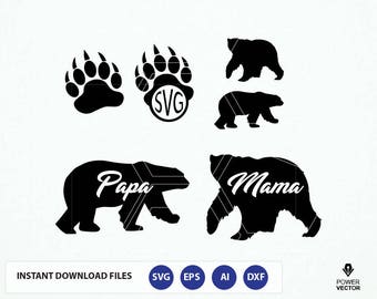 Bear svg file, bear monogram file - bear clipart digital download svg, eps, dxf, png, Silhouette studio file. Mama Bear Svg. Papa Bear Svg