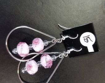 Pink with rose silver earrings