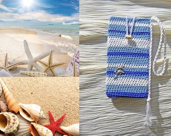 Crocheted Case for smartphone in marine style