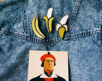Pin, broche, glass pin, banane, banane brooch