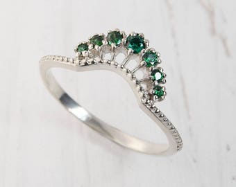Emerald ring silver, Anniversary ring, Antique ring silver, Victorian ring silver, Art deco ring, Green stone ring, May birthstone