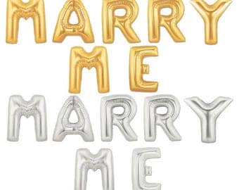 Giant MARRY ME, large balloons, balloon letter, 16" or 40", Gold or Silver, Wedding balloons, Party Decor