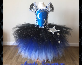 The Moon & Stars Halloween Costume Tutu Party Dress Sparkly Pageant Gala Ball Gown Black and Blue Tutu