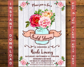 Mason Jar Bridal Shower Invitation, Instant Download, Jar Bridal Shower Invitation, Jar Bridal Shower, Mason Jar Bridal Shower, Mason Jar