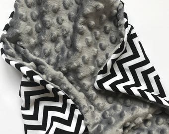 Baby Blankie, Lovey, Plush Toy, Baby Blanket, Tutdoekje, Fishbone, Fishbone, Black-White, Black-White, Minky, Grey, Grey
