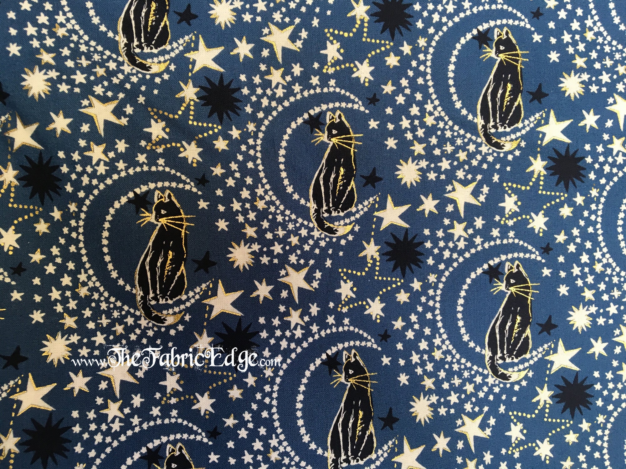 Cat's Cradle Fabric, Cat Fabric, Moon, Stars ,Black Cat, Fabric, By the