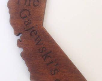 California Ornament, State Ornament, Personalized Christmas Ornament, Rustic Wood Ornament, Engraved Wood Ornament, Custom Ornament