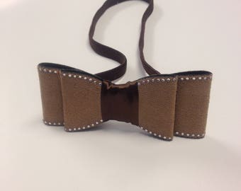 Tan and brown bow elastic headband