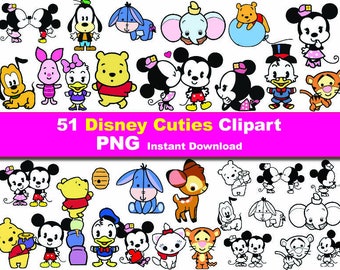 50x Disney Cuties Cartoon Clipart PNG printable Digital Graphic Instant Download