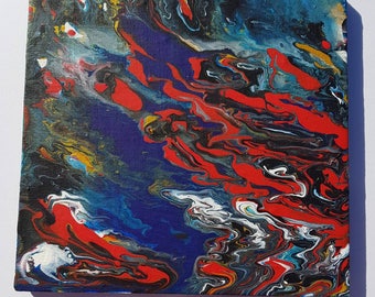 Red Waves Hand Painted Rock