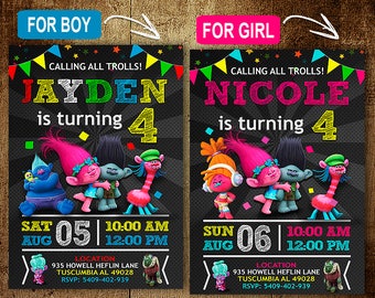 Trolls Birthday Invitation. Trolls Invitations. Trolls Invitation. Trolls Birthday Party. Trolls Party. DIY